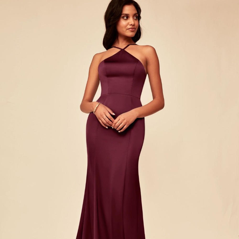 Azazie satin floor length dress/gown in Cabernet